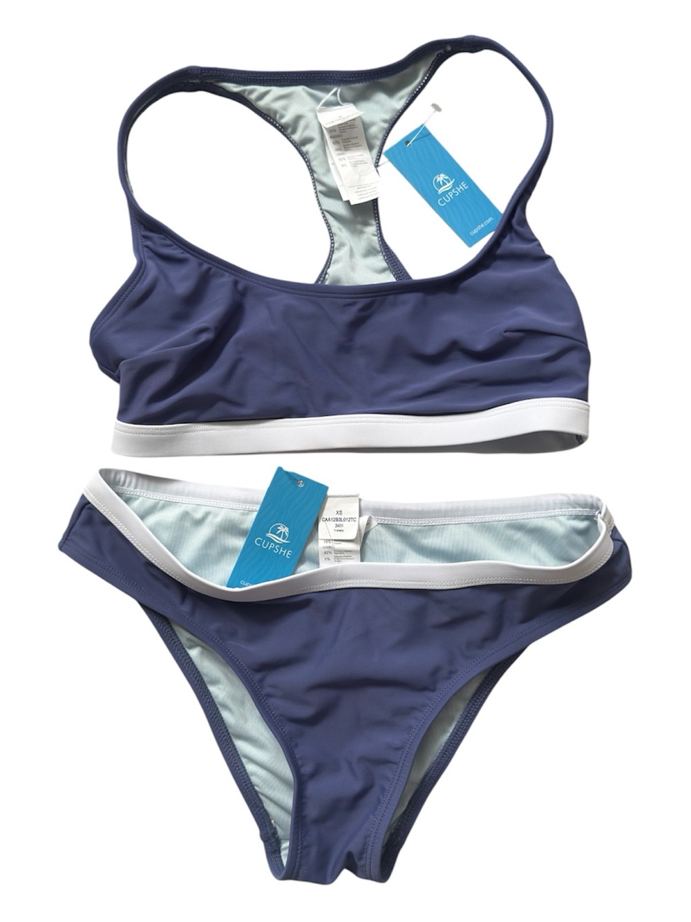 Cupshe Navy Bikini Set with White Trim
